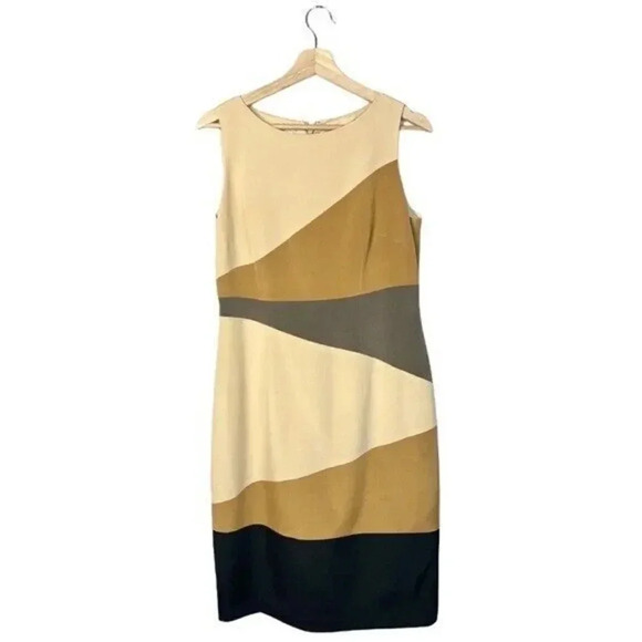 Maggy London Brown Colorblock Silk Sleeveless Sheath Dress 8 - Picture 1 of 8